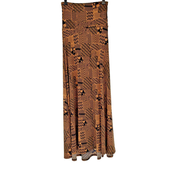 LuLaRoe Woman's Brown Black Maxi Skirt Size XXS Geometric Stretch Slinky Pull On - Picture 2 of 6